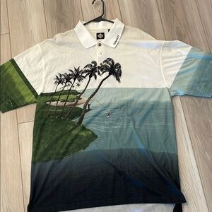 Tobasco Travis Mathew Men's Green and Blue Polo Shirt